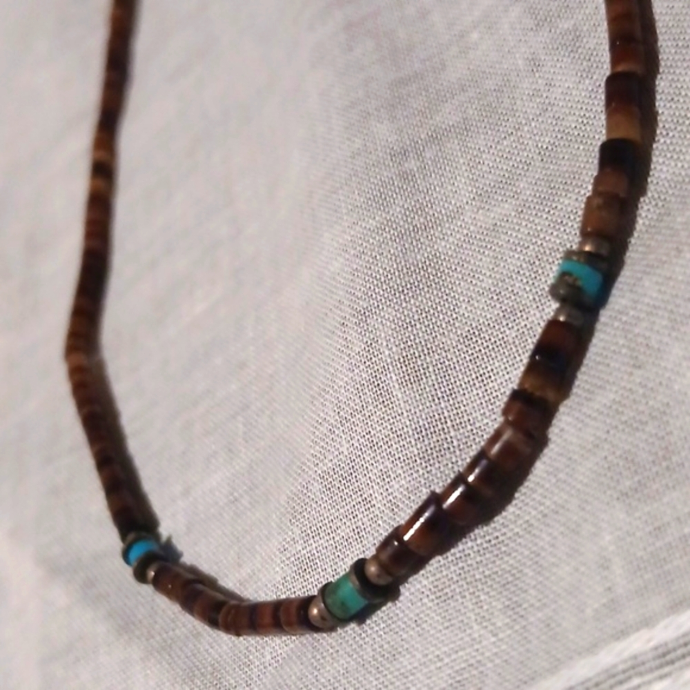 Heishi Bead Turquoise Sterling Bead Very Old Necklace Hand Carved Beads Petite